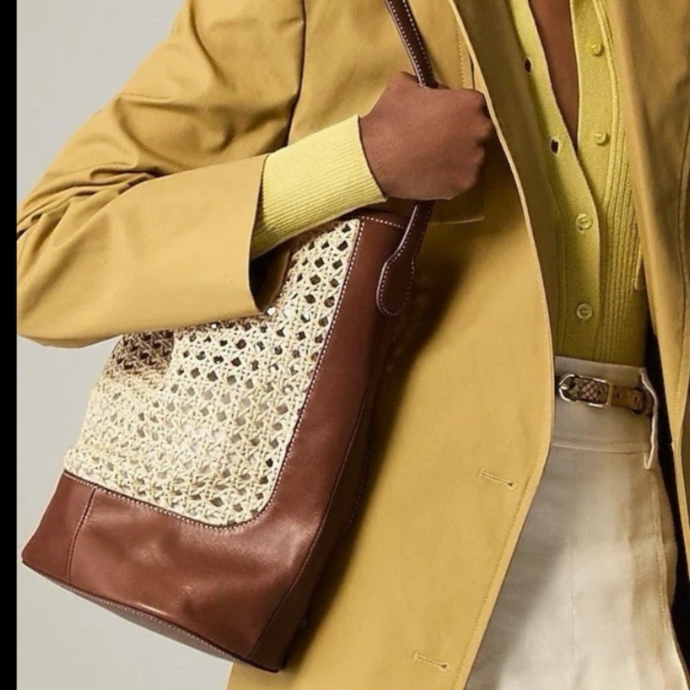 J. Crew Berkeley Bucket Tan and Brown Woven Shoulder Bag - Picture 3 of 8